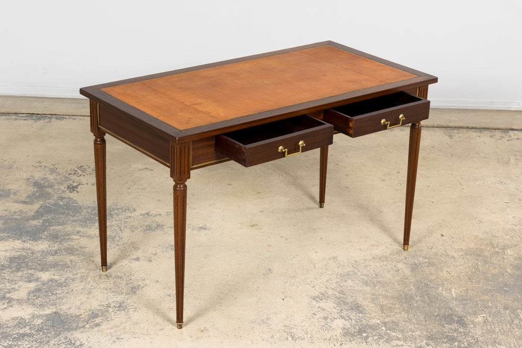 French Louis XVI Style Mahogany Leather Top Writing Desk