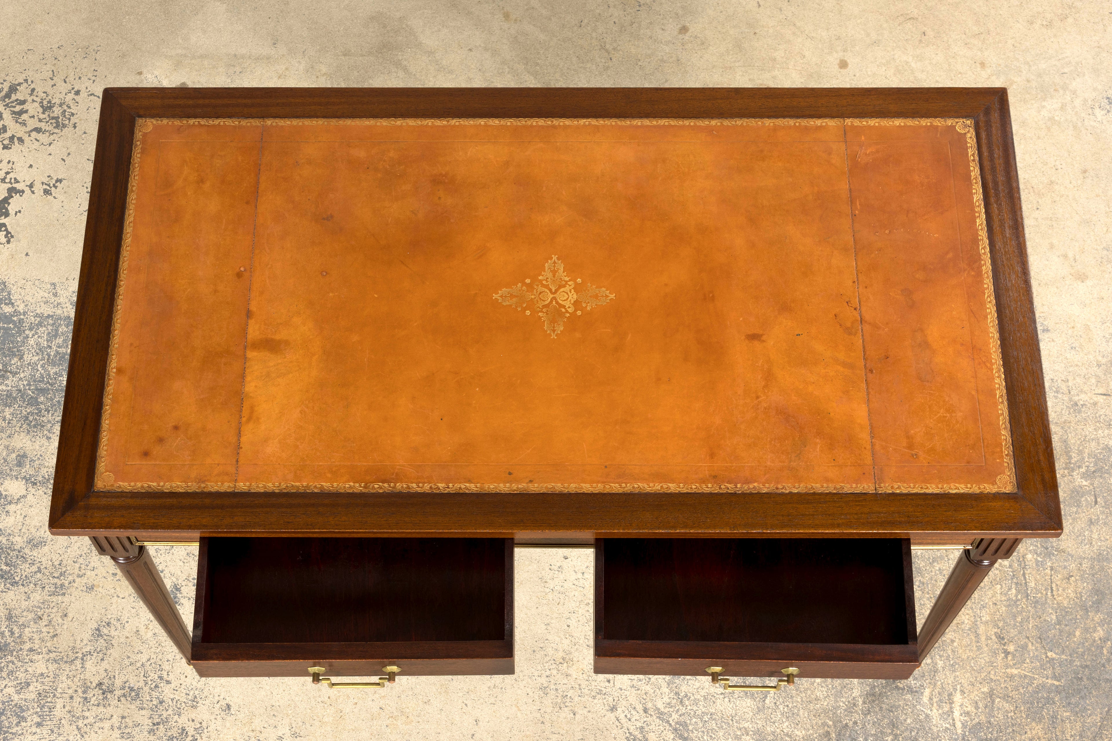 French Louis XVI Style Mahogany Leather Top Writing Desk
