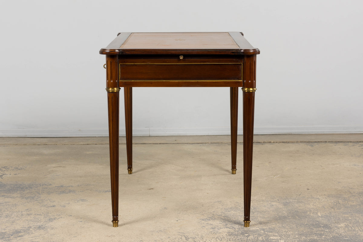 French Louis XVI Style Mahogany Writing Desk W/ Cognac Leather Top