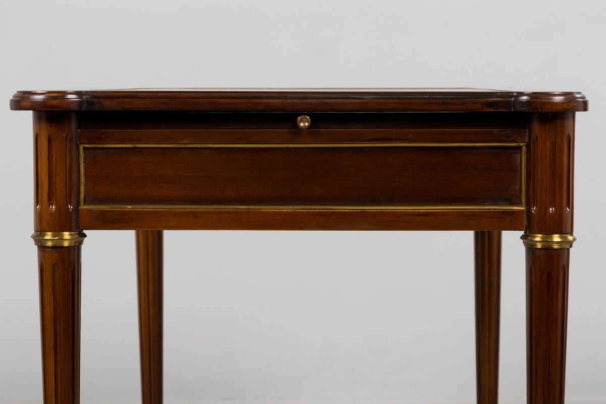 French Louis XVI Style Mahogany Writing Desk W/ Cognac Leather Top