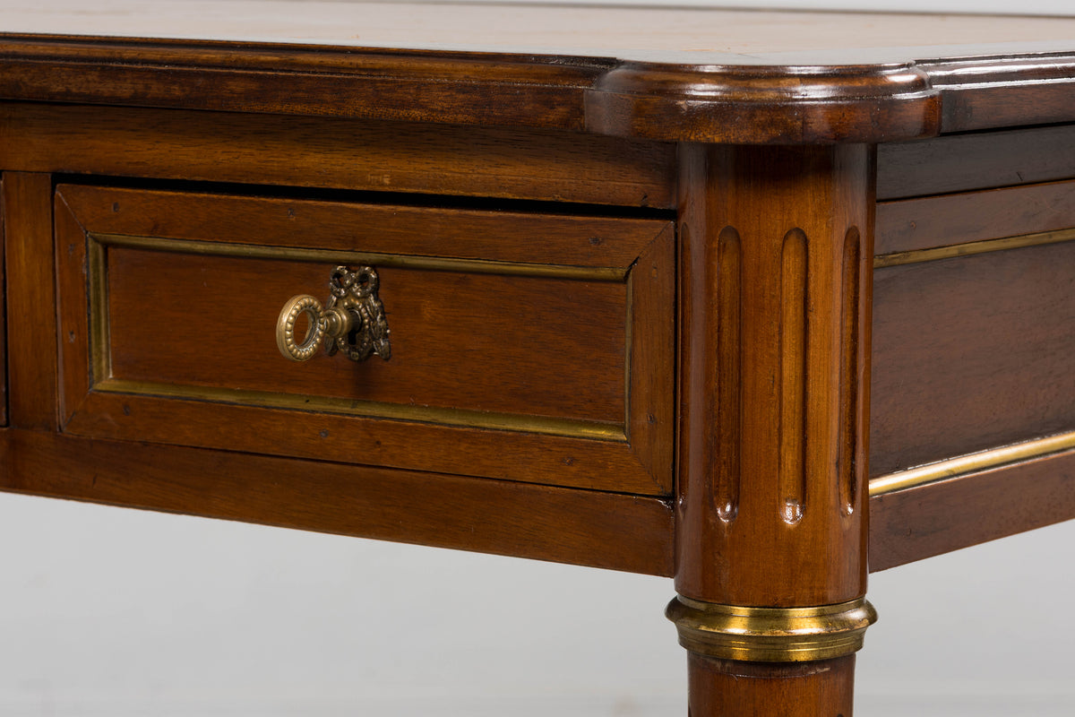 French Louis XVI Style Mahogany Writing Desk W/ Cognac Leather Top