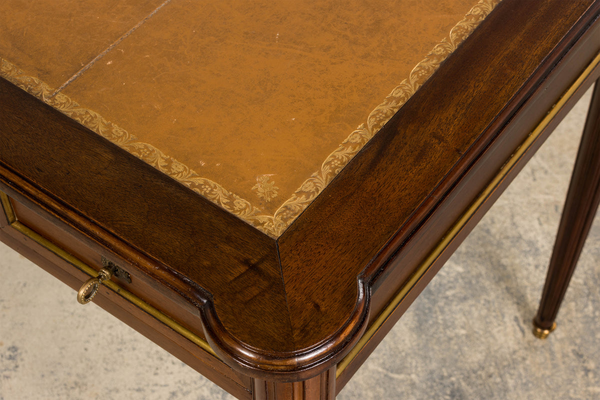 French Louis XVI Style Mahogany Writing Desk W/ Cognac Leather Top