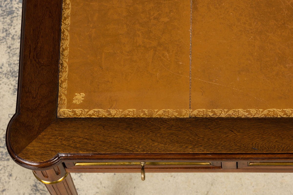 French Louis XVI Style Mahogany Writing Desk W/ Cognac Leather Top