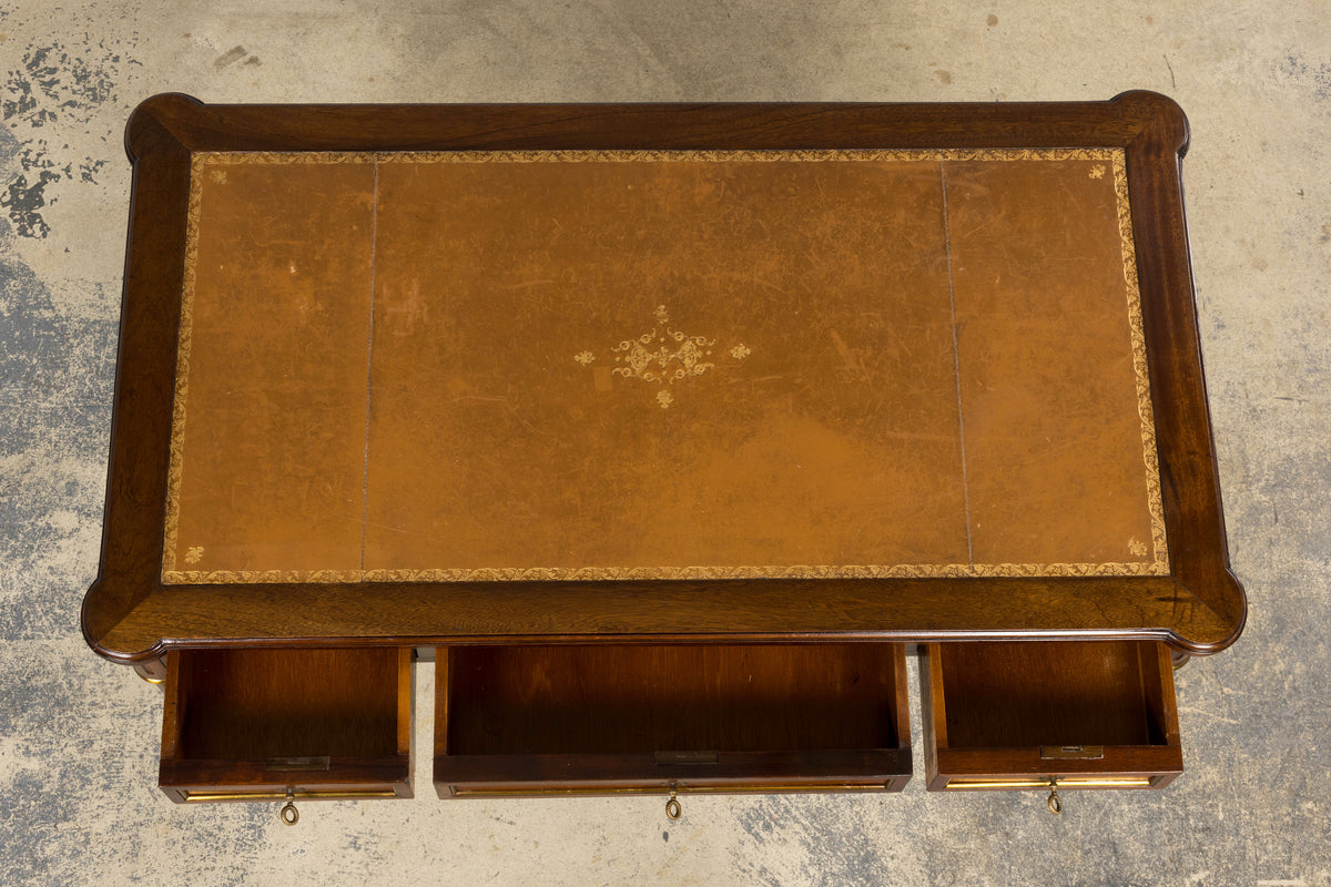 French Louis XVI Style Mahogany Writing Desk W/ Cognac Leather Top