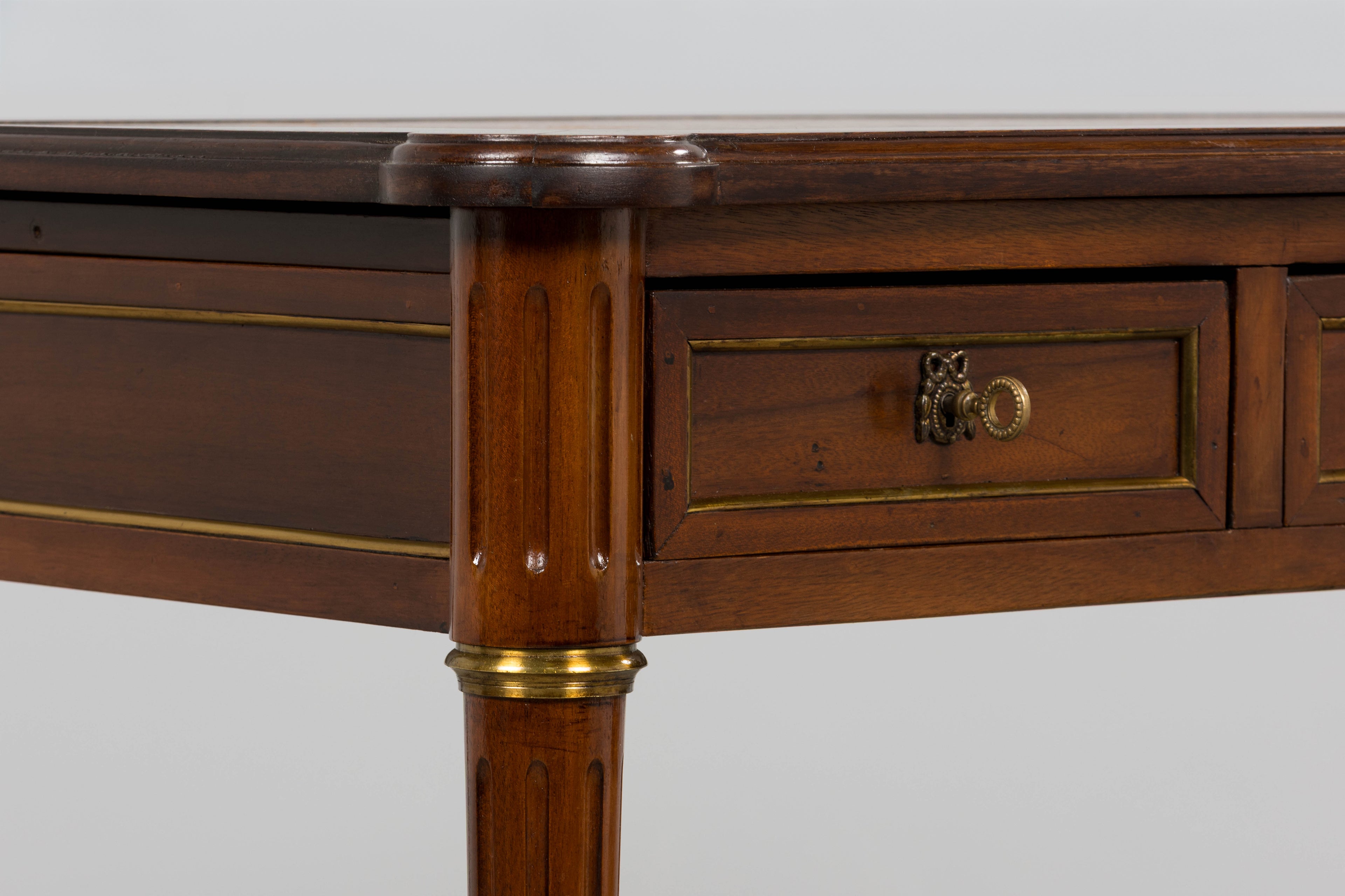 French Louis XVI Style Mahogany Writing Desk W/ Cognac Leather Top