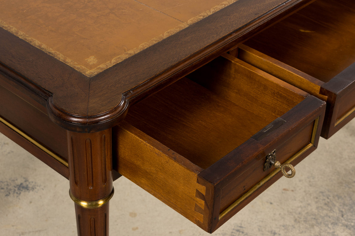 French Louis XVI Style Mahogany Writing Desk W/ Cognac Leather Top
