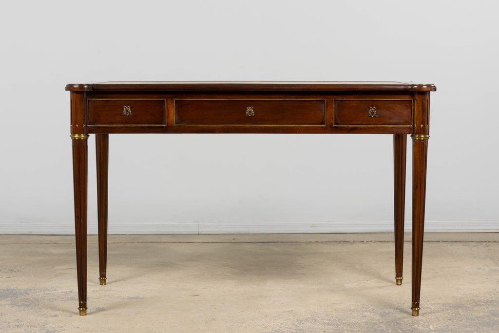 French Louis XVI Style Mahogany Writing Desk W/ Cognac Leather Top