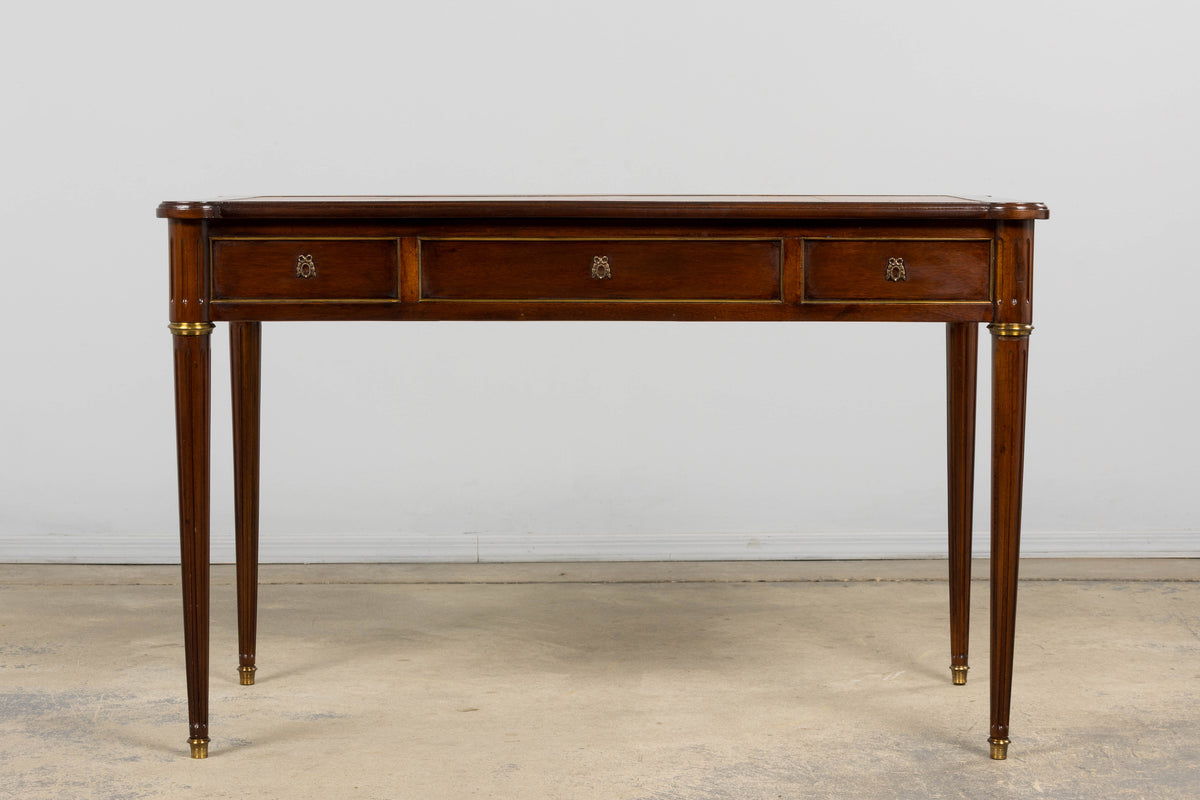 French Louis XVI Style Mahogany Writing Desk W/ Cognac Leather Top