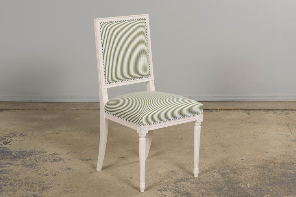 French Louis XVI Style Painted Dining Chairs in Blue & Green Stripe, Set of 6