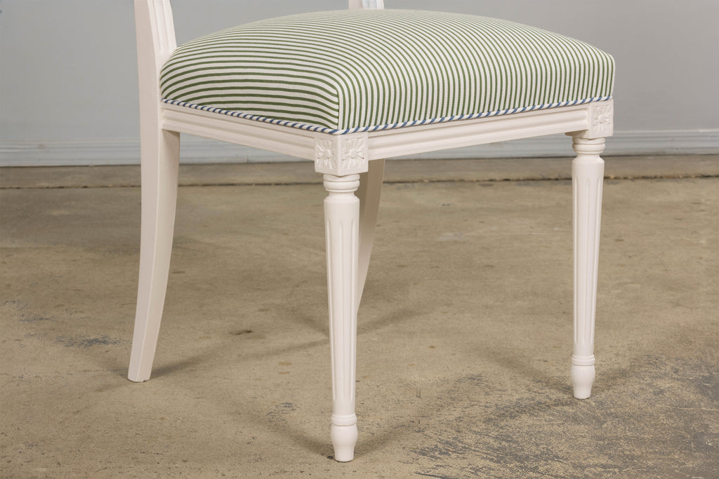 French Louis XVI Style Painted Dining Chairs in Blue & Green Stripe, Set of 6