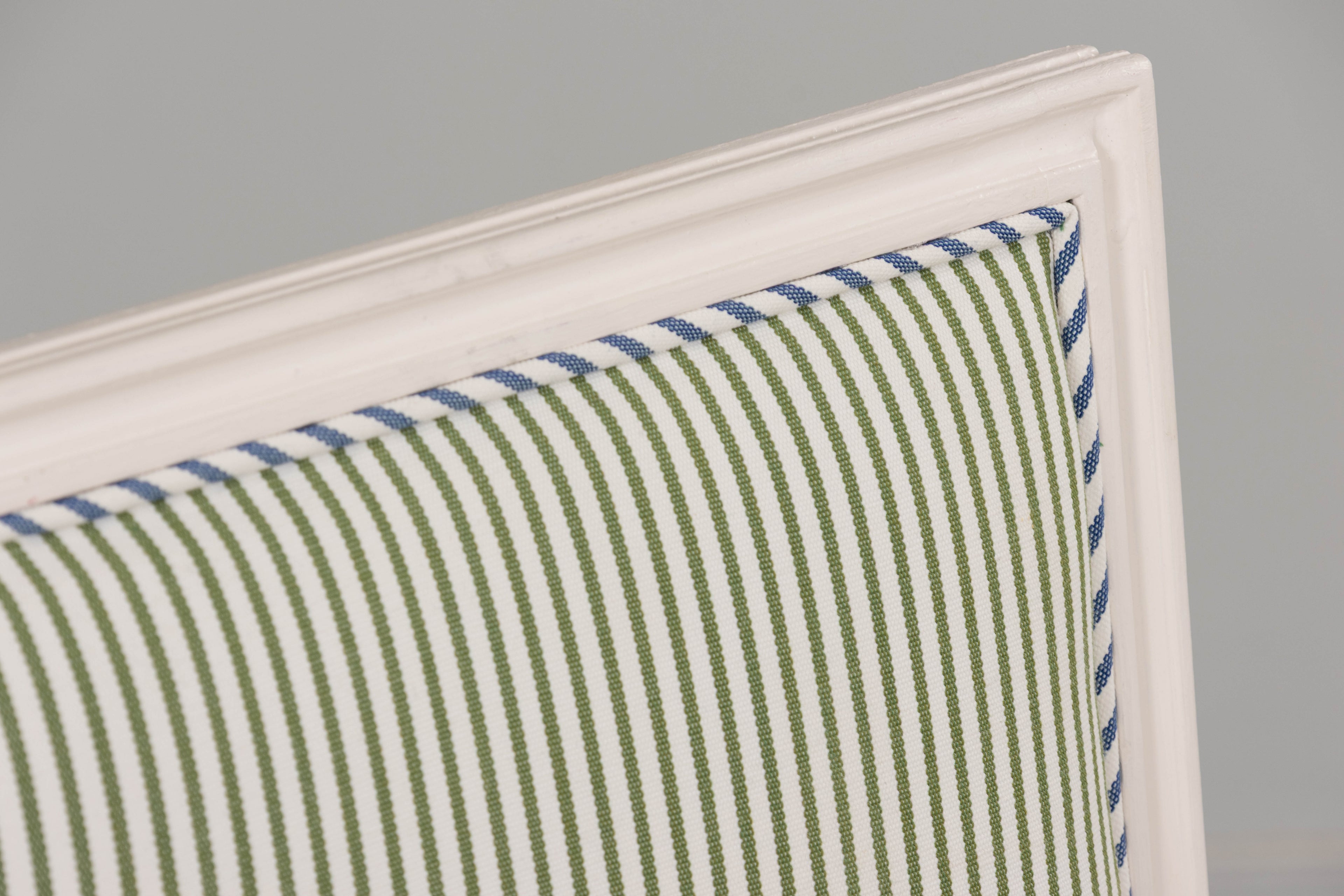 French Louis XVI Style Painted Dining Chairs in Blue & Green Stripe, Set of 6