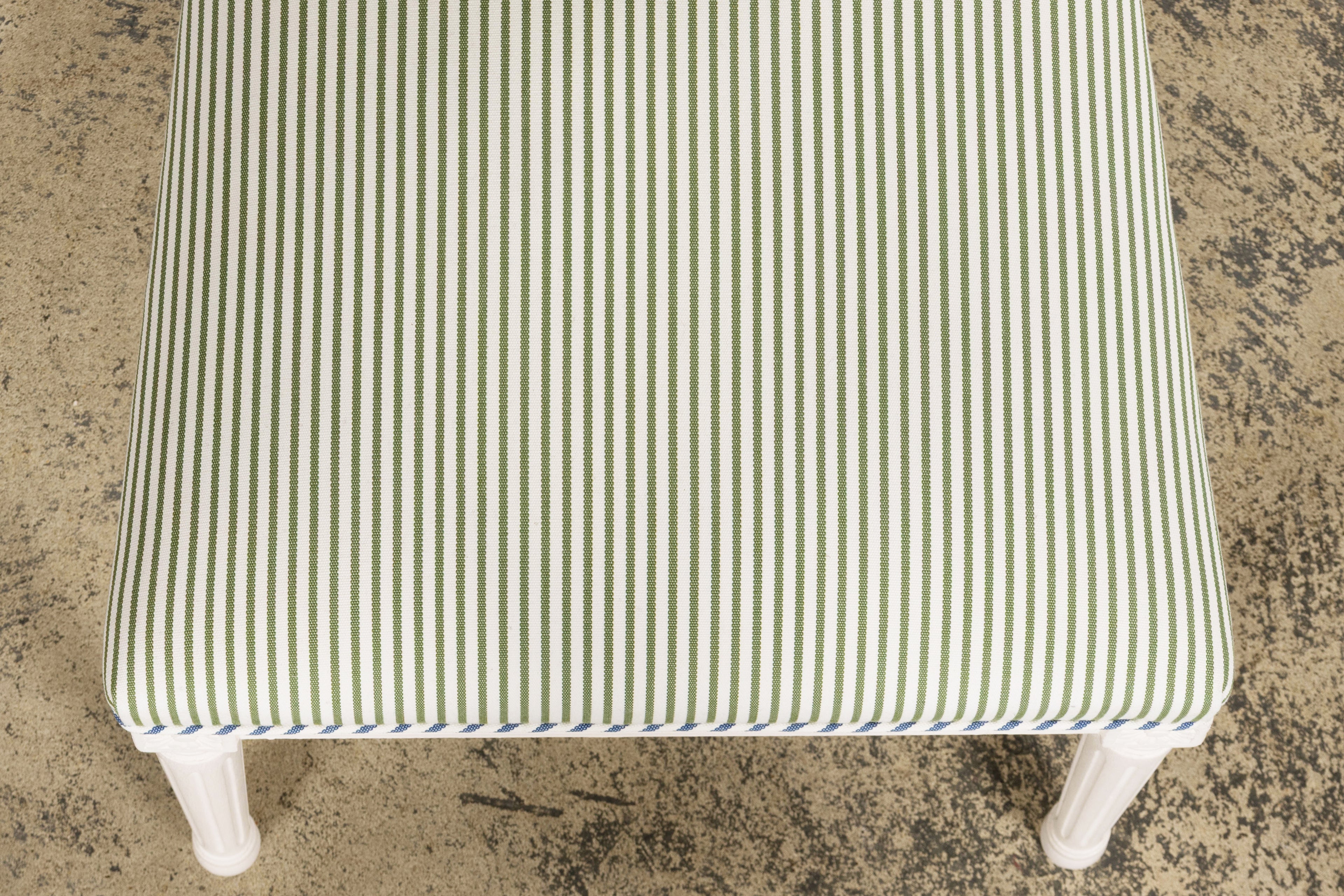French Louis XVI Style Painted Dining Chairs in Blue & Green Stripe, Set of 6
