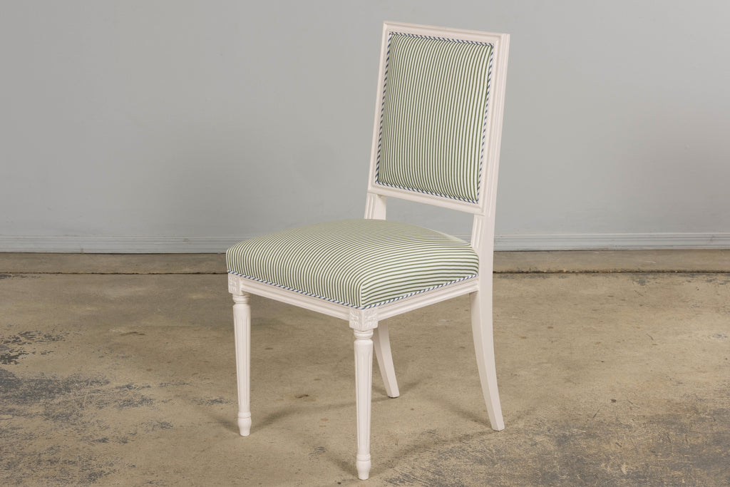 French Louis XVI Style Painted Dining Chairs in Blue & Green Stripe, Set of 6