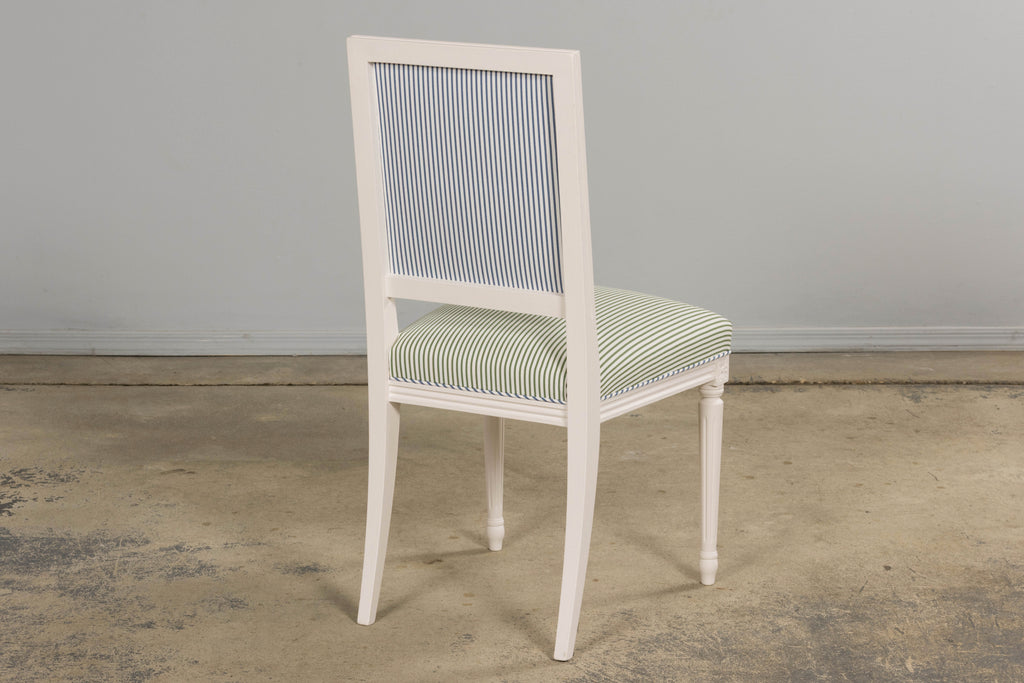 French Louis XVI Style Painted Dining Chairs in Blue & Green Stripe, Set of 6