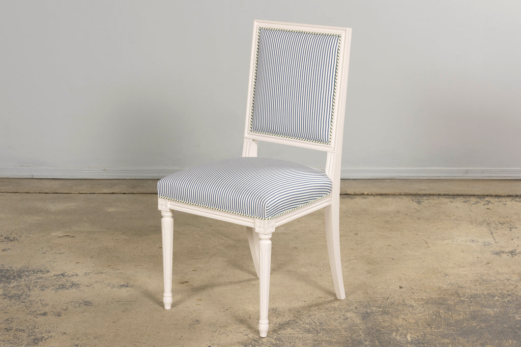 French Louis XVI Style Painted Dining Chairs in Blue & Green Stripe, Set of 6