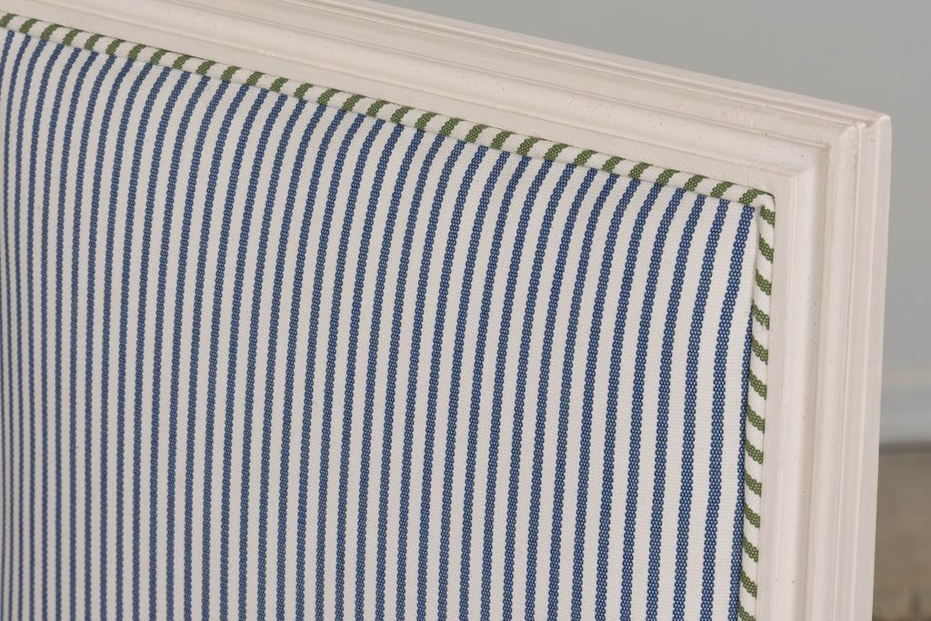 French Louis XVI Style Painted Dining Chairs in Blue & Green Stripe, Set of 6