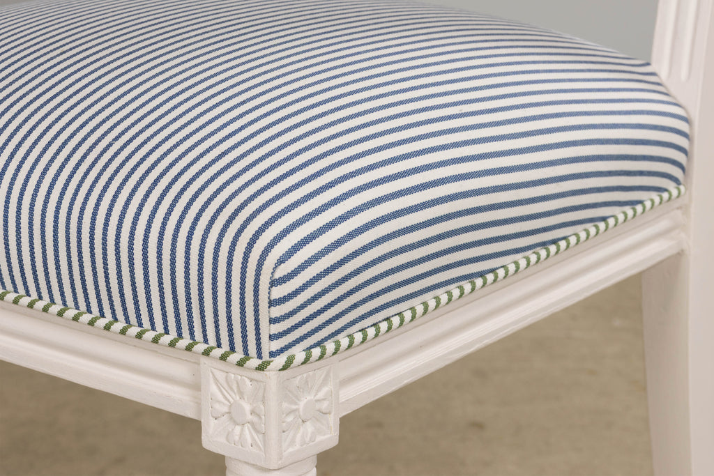 French Louis XVI Style Painted Dining Chairs in Blue & Green Stripe, Set of 6