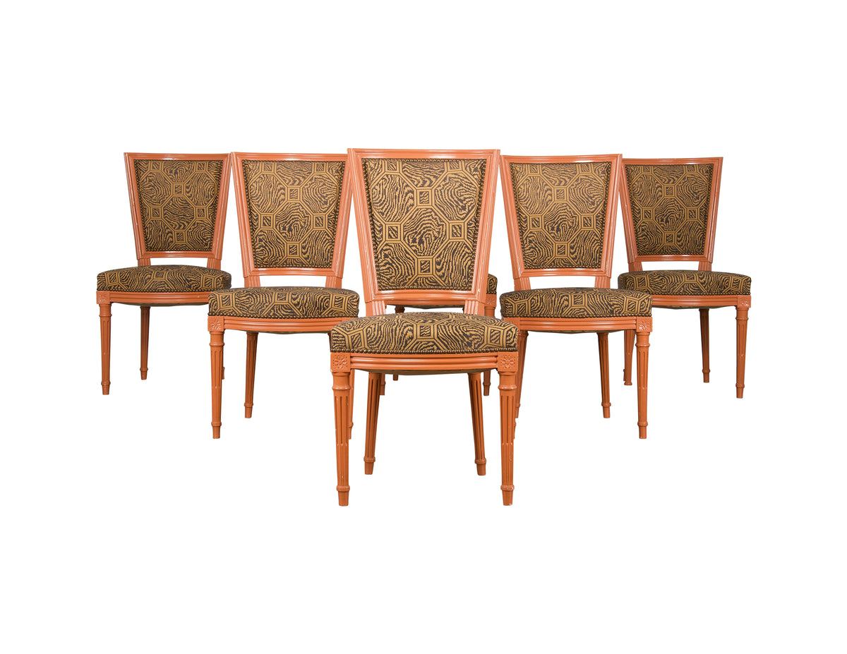 French Louis XVI Style Square Back Provincial Painted Dining Chairs - Set of 6