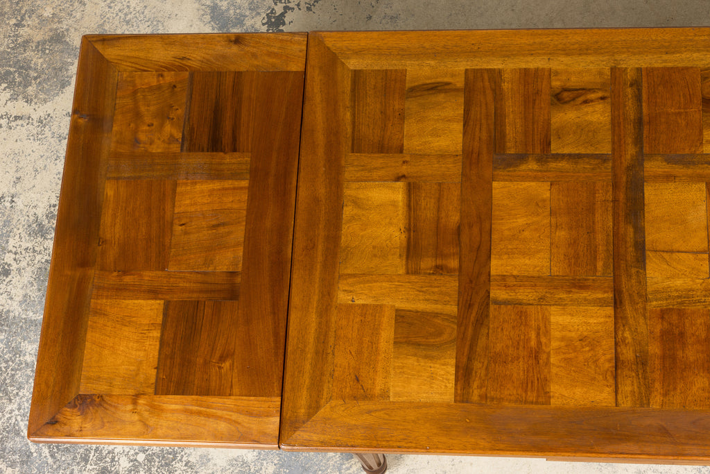 French Louis XVI Style Walnut Extendable Dining Table with Parquetry Top, Provence