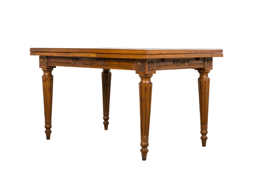 French Louis XVI Style Walnut Extendable Dining Table with Parquetry Top, Provence