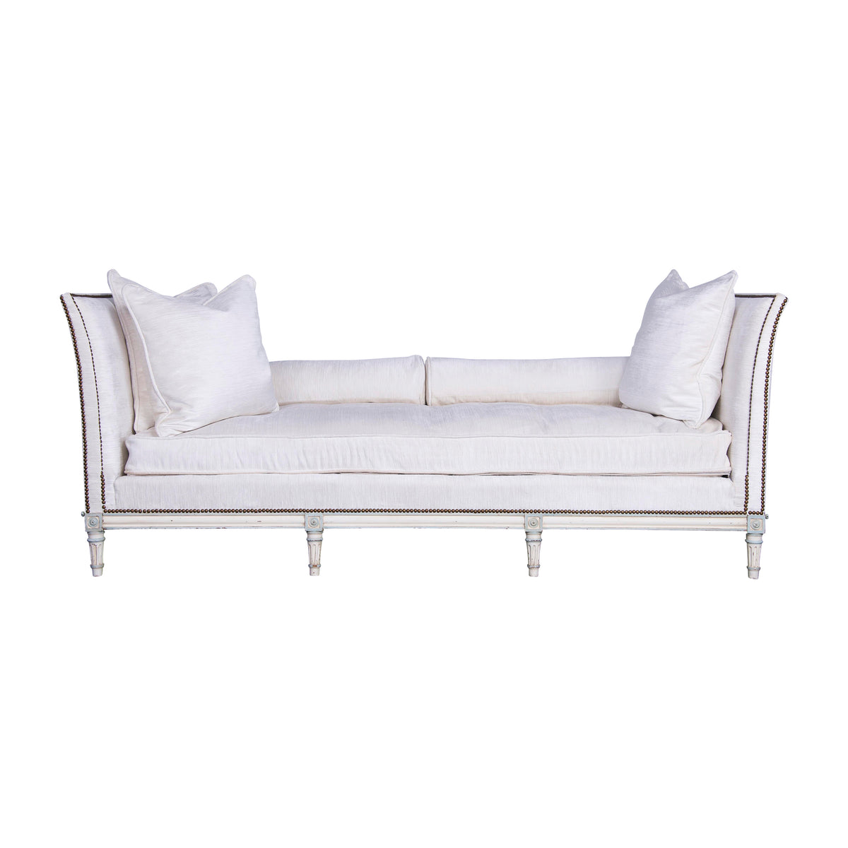French Parisian Maison Gouffé Louis XVI Style Painted Daybed W/ Buttery White Fabric - Signed