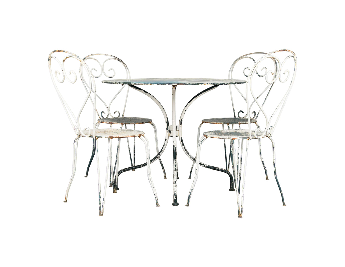 French Provincial Painted Wrought Iron Outdoor Garden Patio Set