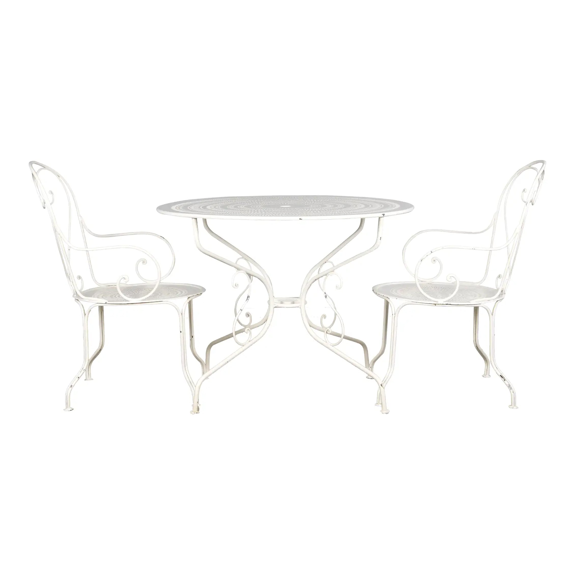 French Art Nouveau Style White Wrought Iron Painted Garden Set