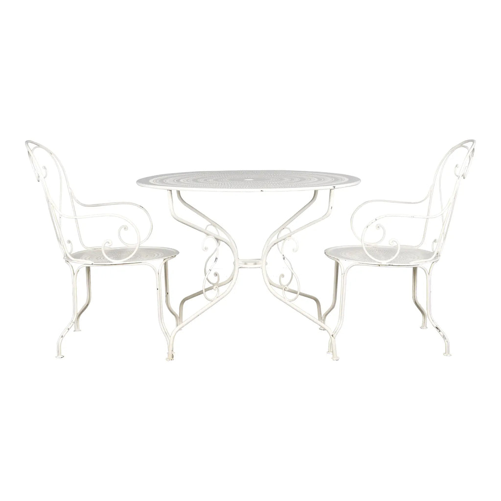 French Art Nouveau Style White Wrought Iron Painted Garden Set