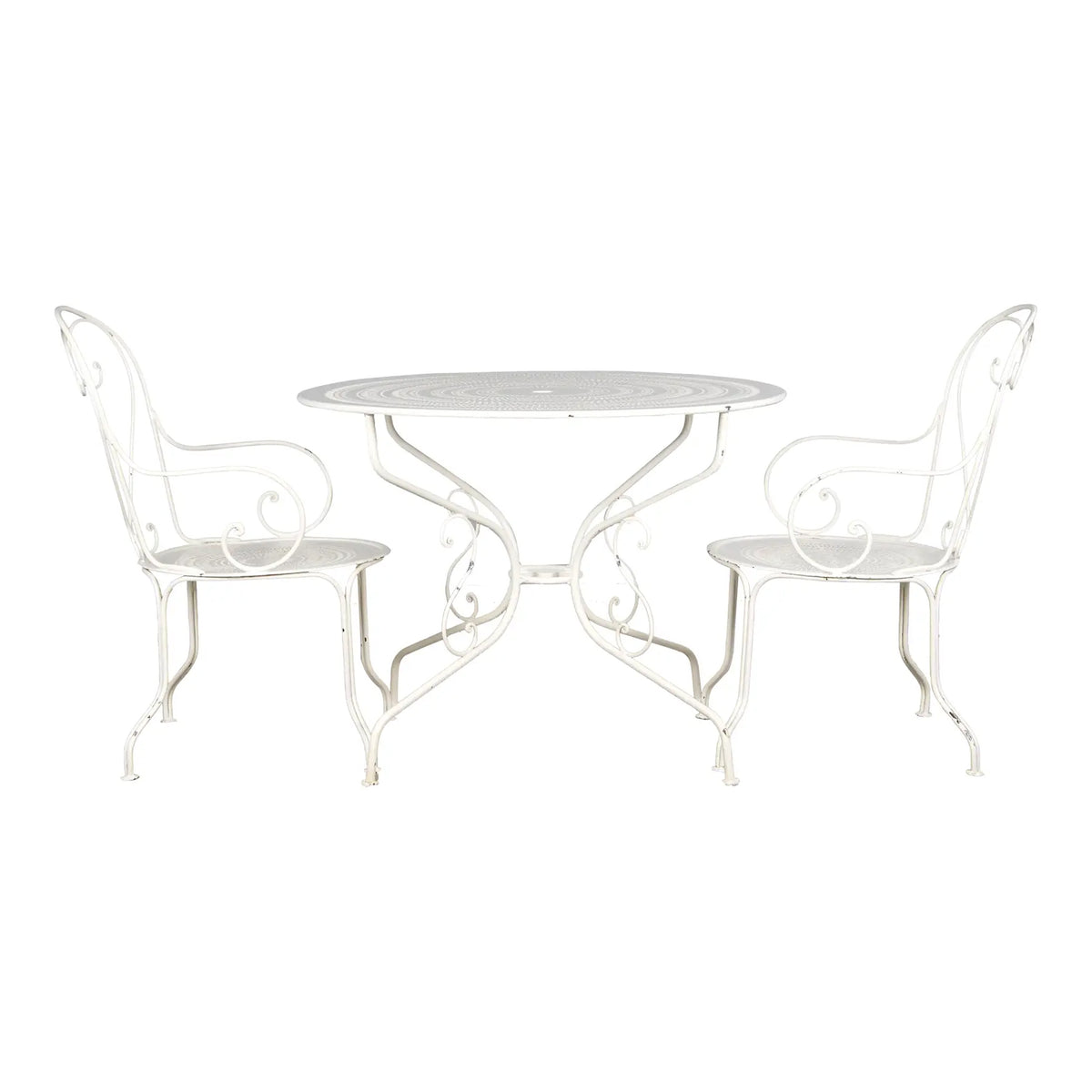 French Art Nouveau Style White Wrought Iron Painted Garden Set