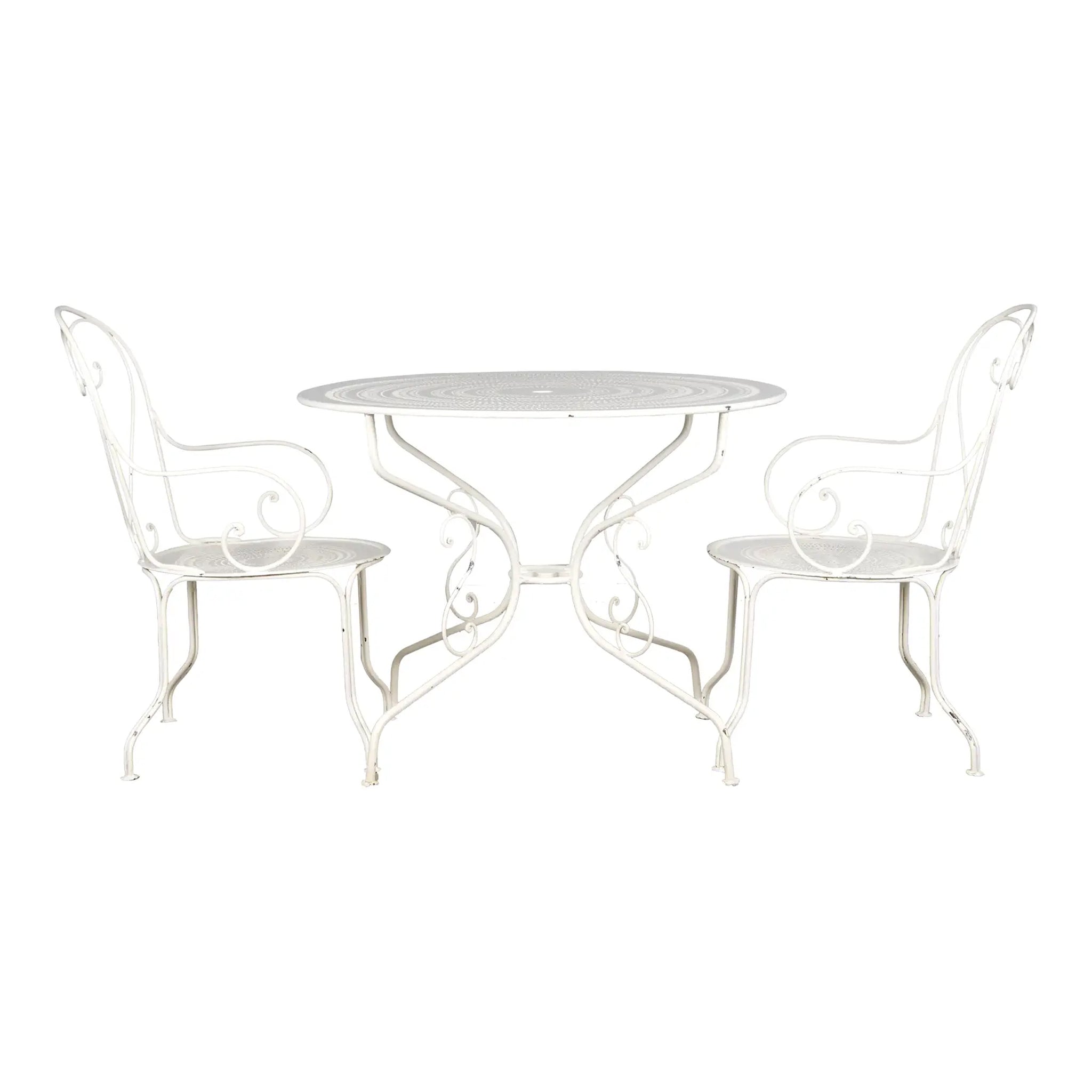 French Art Nouveau Style White Wrought Iron Painted Garden Set