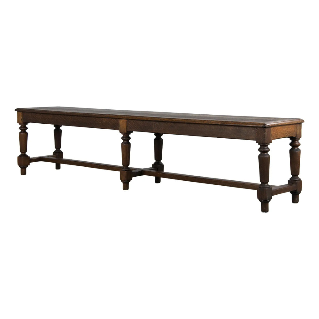 French Louis XVI Style Tiger Oak Trestle Dining Bench