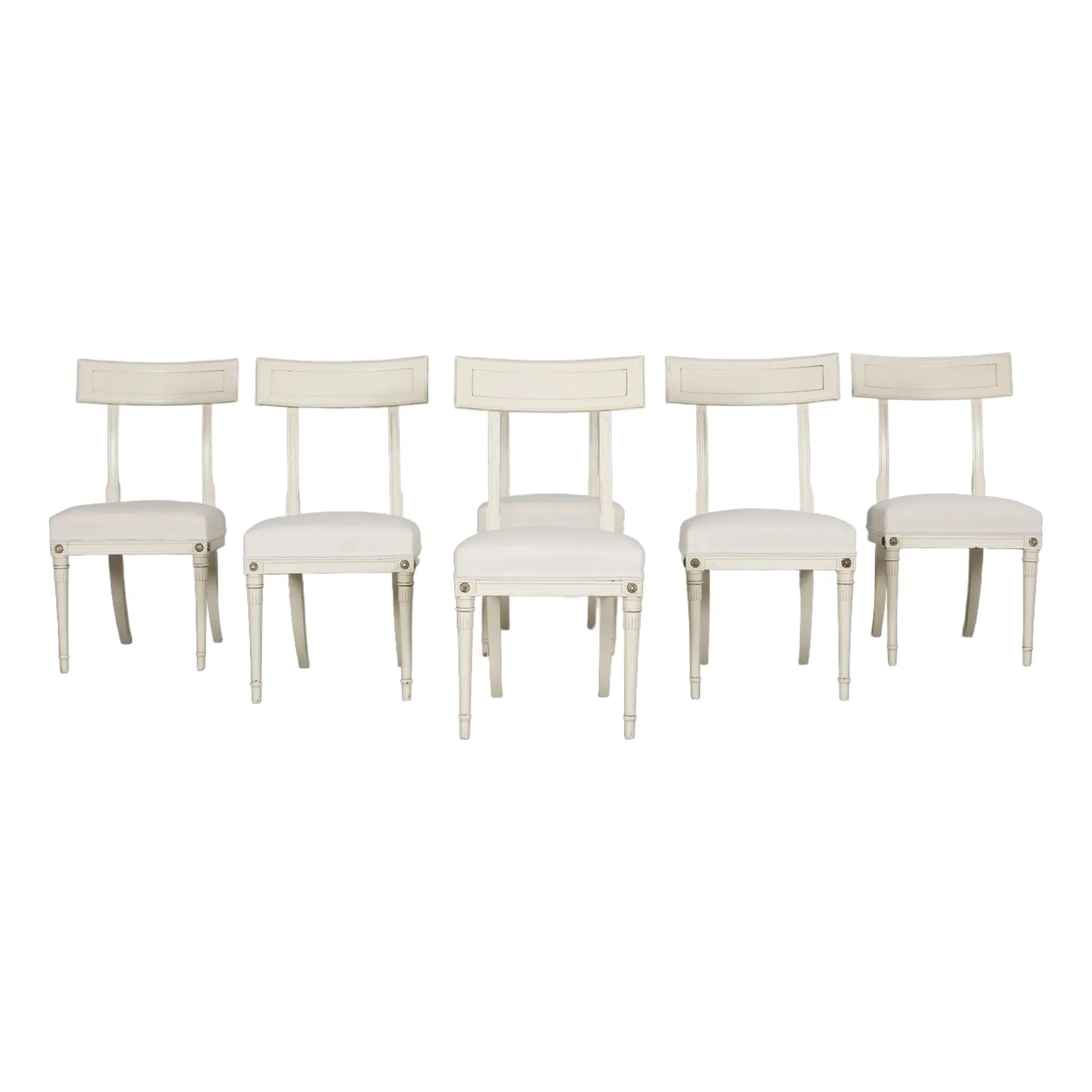 French Neoclassical Painted Dining Chairs in Off-White Velvet - Set of 6 by Maurice Hirsch