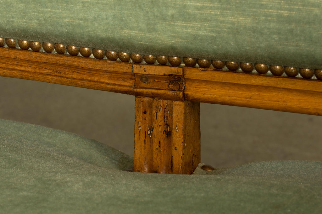 18th Century French Louis XVI Walnut Settee with Celadon Velvet
