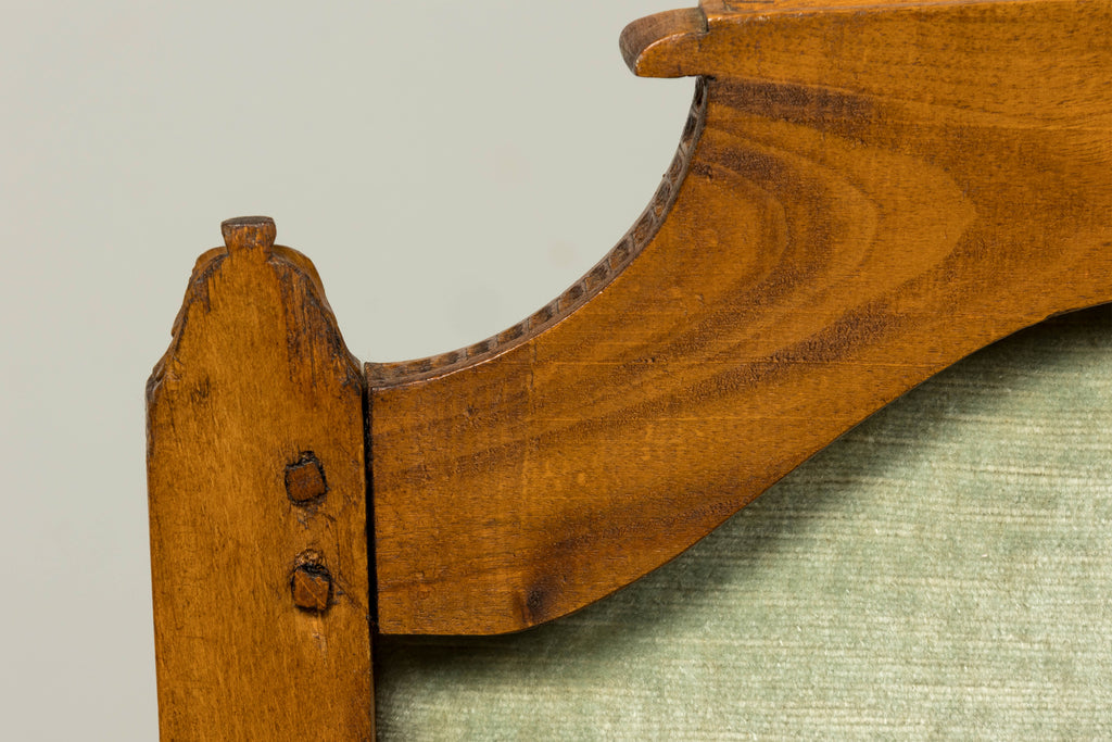 18th Century French Louis XVI Walnut Settee with Celadon Velvet