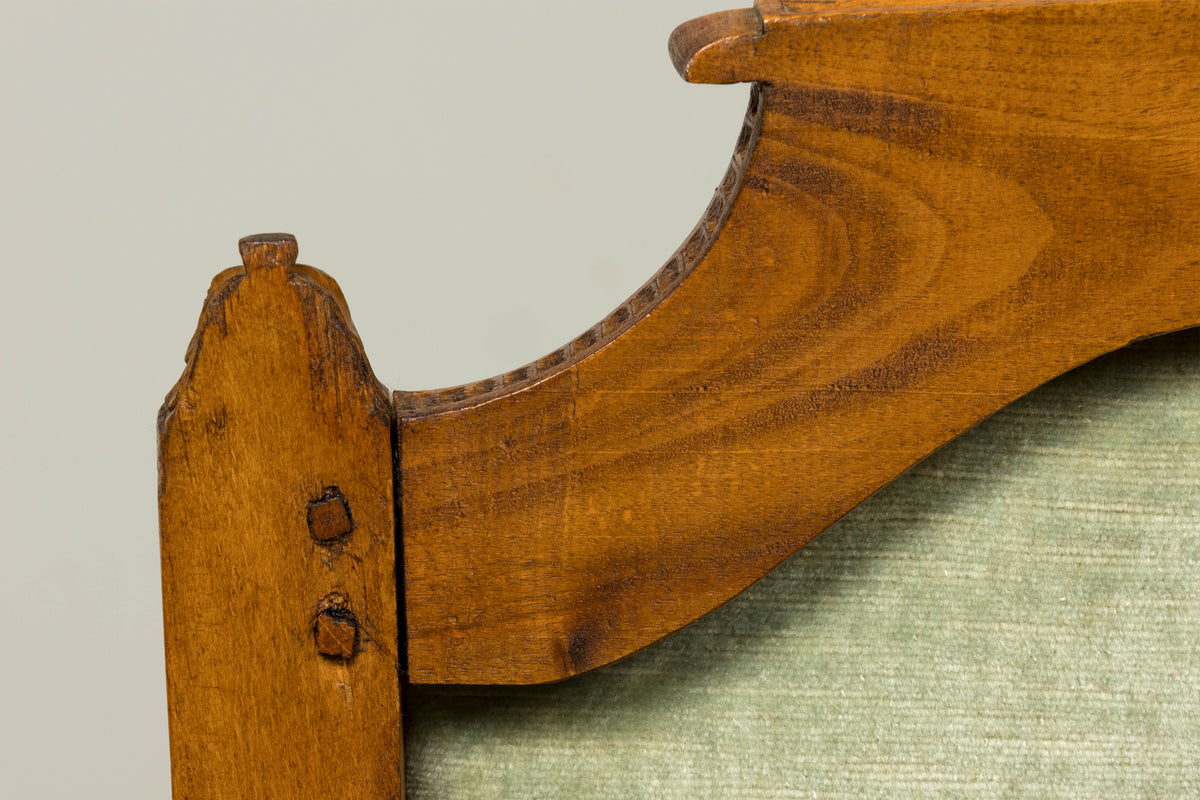 18th Century French Louis XVI Walnut Settee with Celadon Velvet