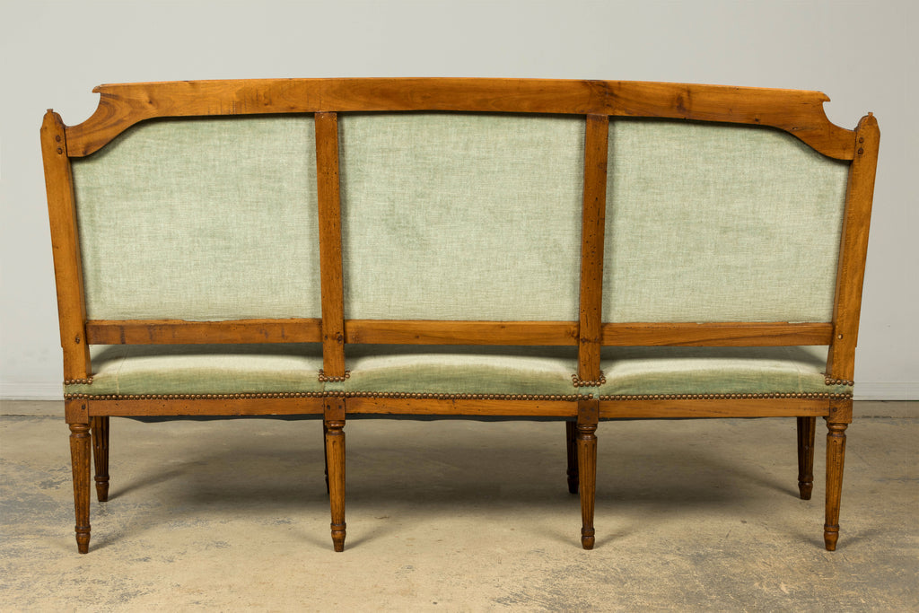 18th Century French Louis XVI Walnut Settee with Celadon Velvet
