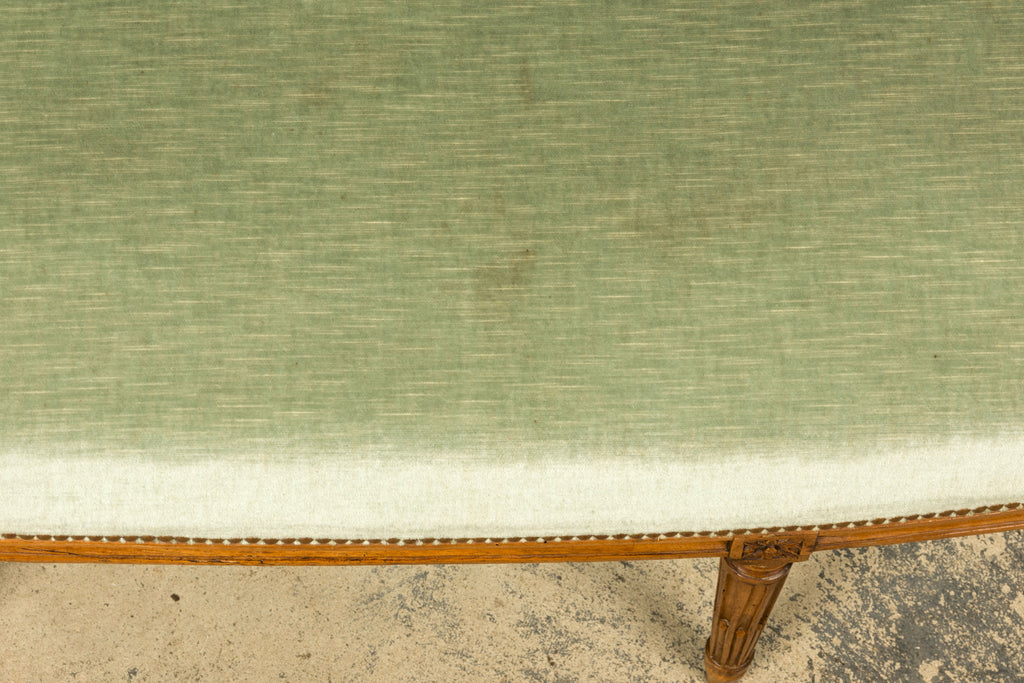 18th Century French Louis XVI Walnut Settee with Celadon Velvet