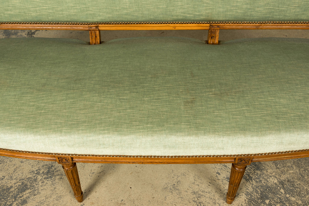 18th Century French Louis XVI Walnut Settee with Celadon Velvet