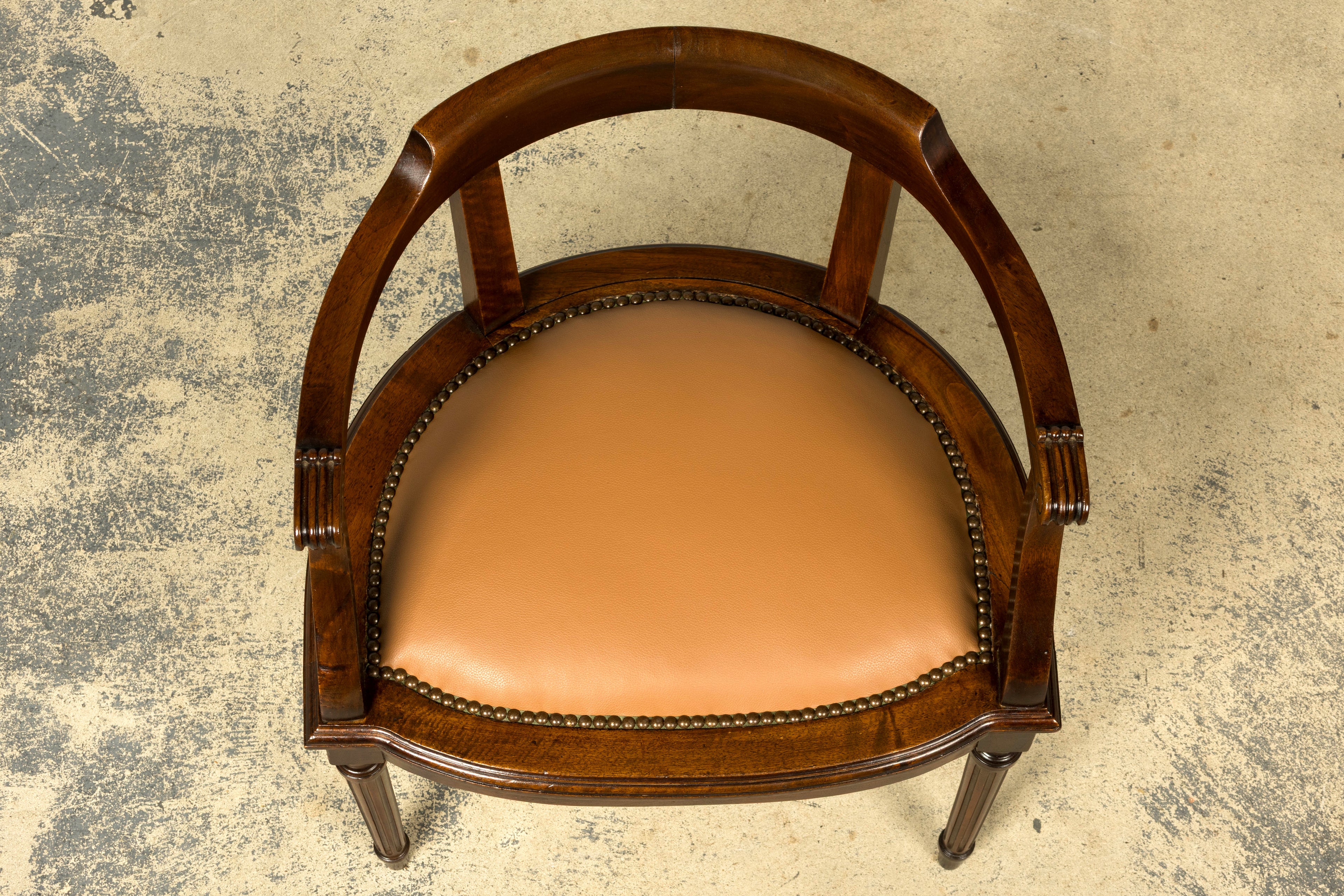 Late 19th Century French Empire Style Mahogany Barrel Back Desk Chair