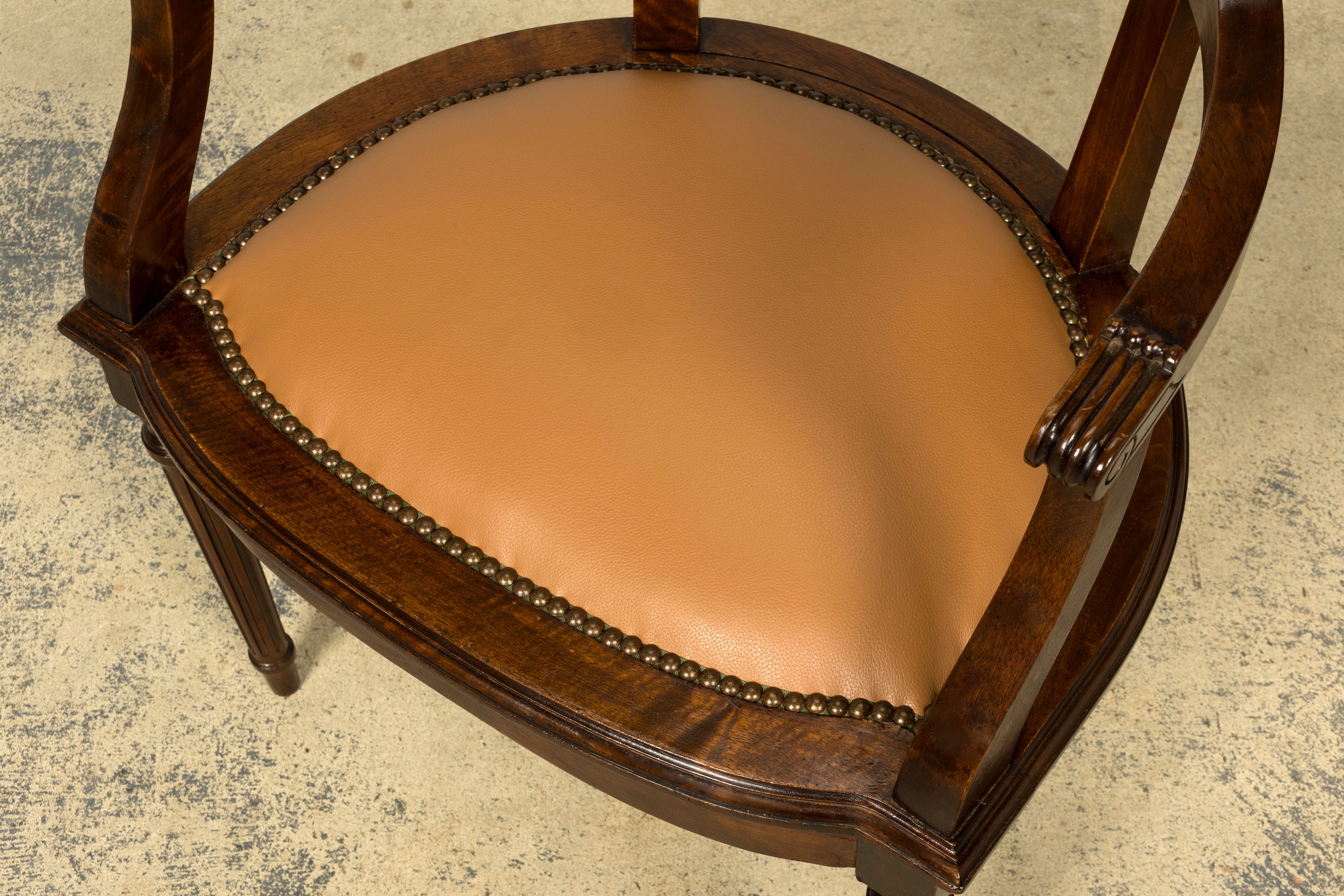 Late 19th Century French Empire Style Mahogany Barrel Back Desk Chair