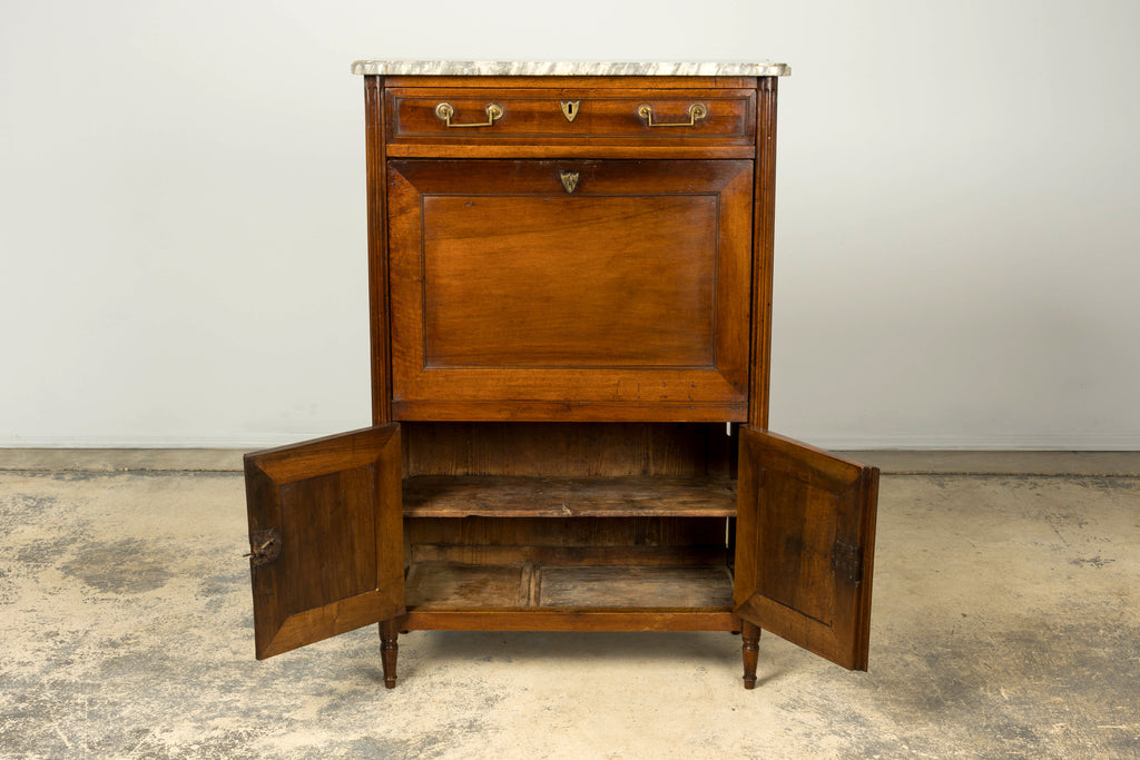 Late 18th Century French Louis XVI Walnut Secretary Desk with Marble Top