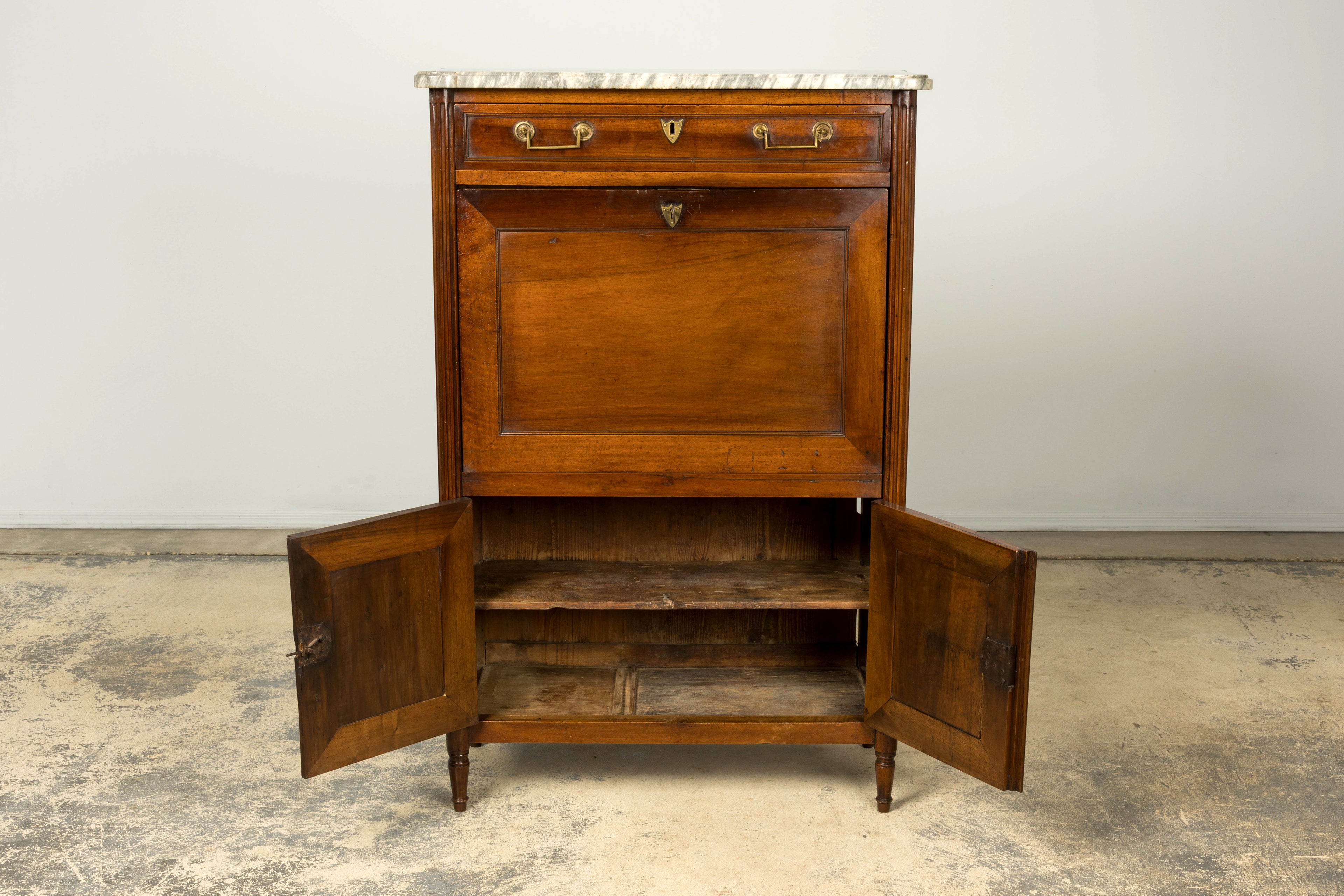 Late 18th Century French Louis XVI Walnut Secretary Desk with Marble Top