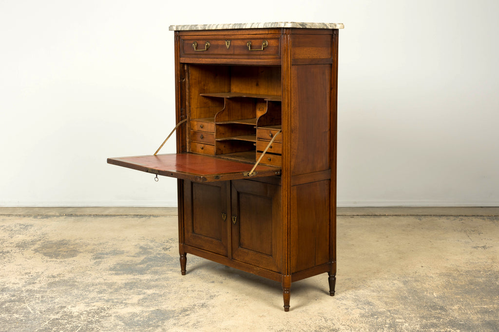 Late 18th Century French Louis XVI Walnut Secretary Desk with Marble Top