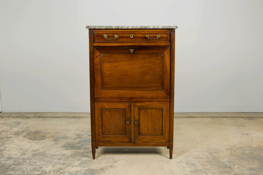 Late 18th Century French Louis XVI Walnut Secretary Desk with Marble Top