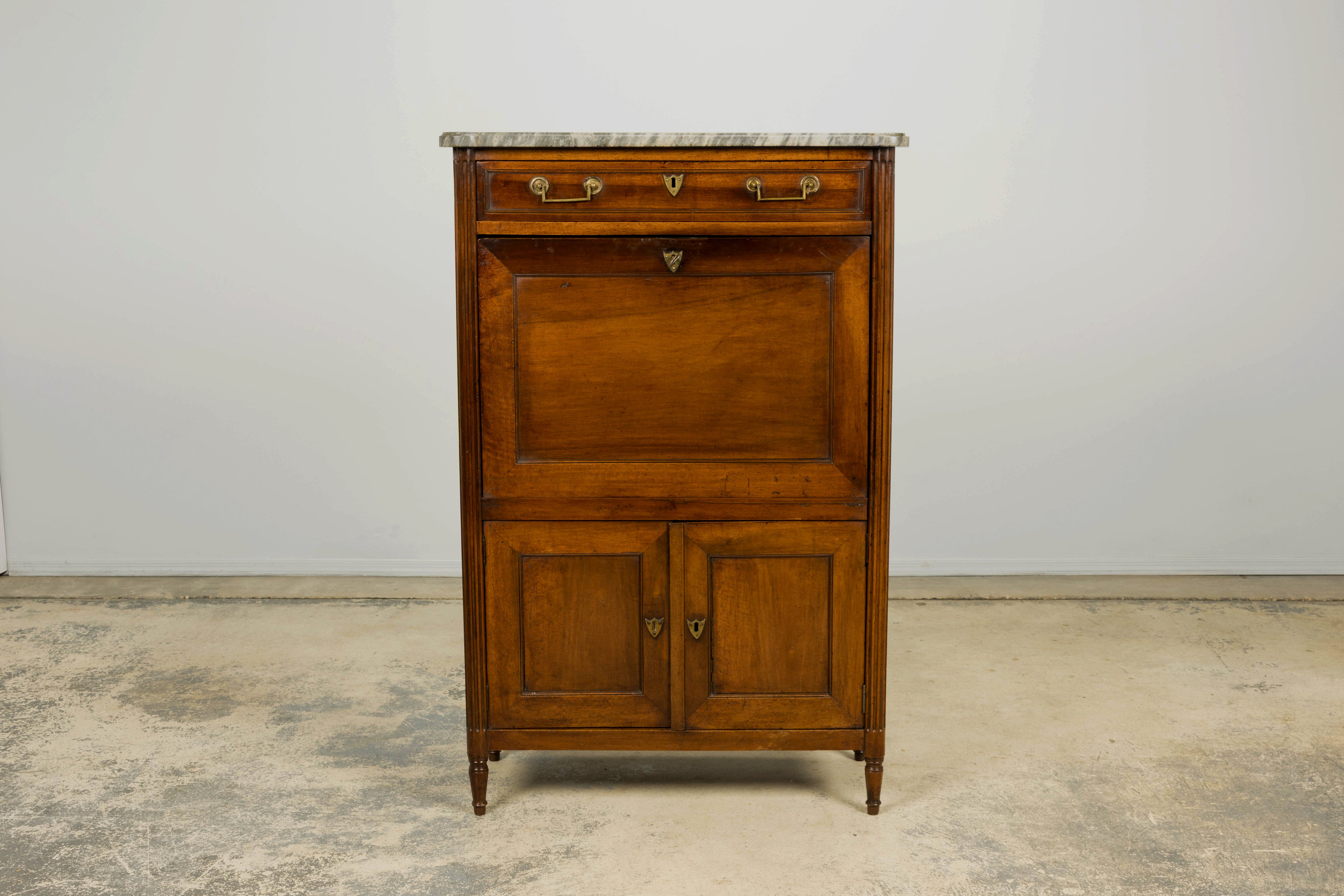 Late 18th Century French Louis XVI Walnut Secretary Desk with Marble Top