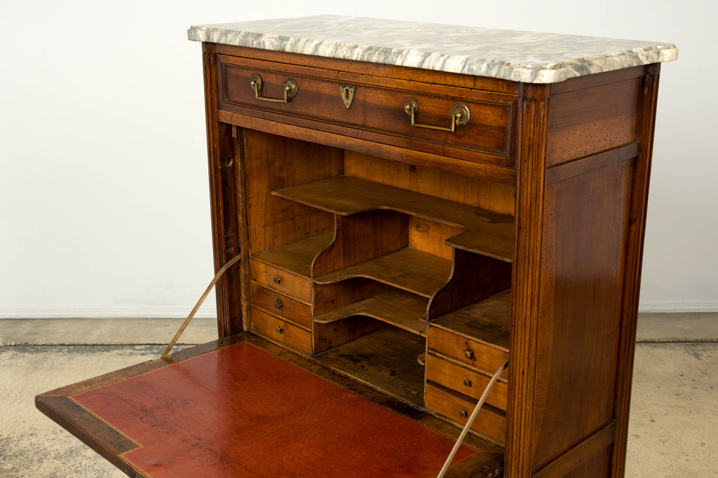 Late 18th Century French Louis XVI Walnut Secretary Desk with Marble Top
