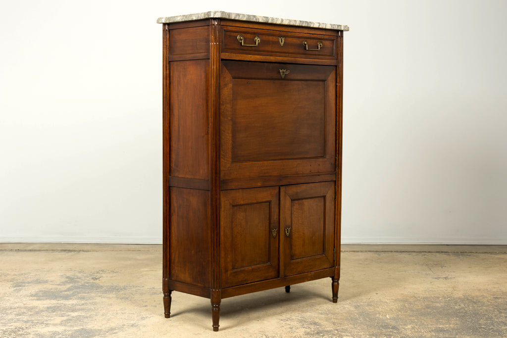 Late 18th Century French Louis XVI Walnut Secretary Desk with Marble Top