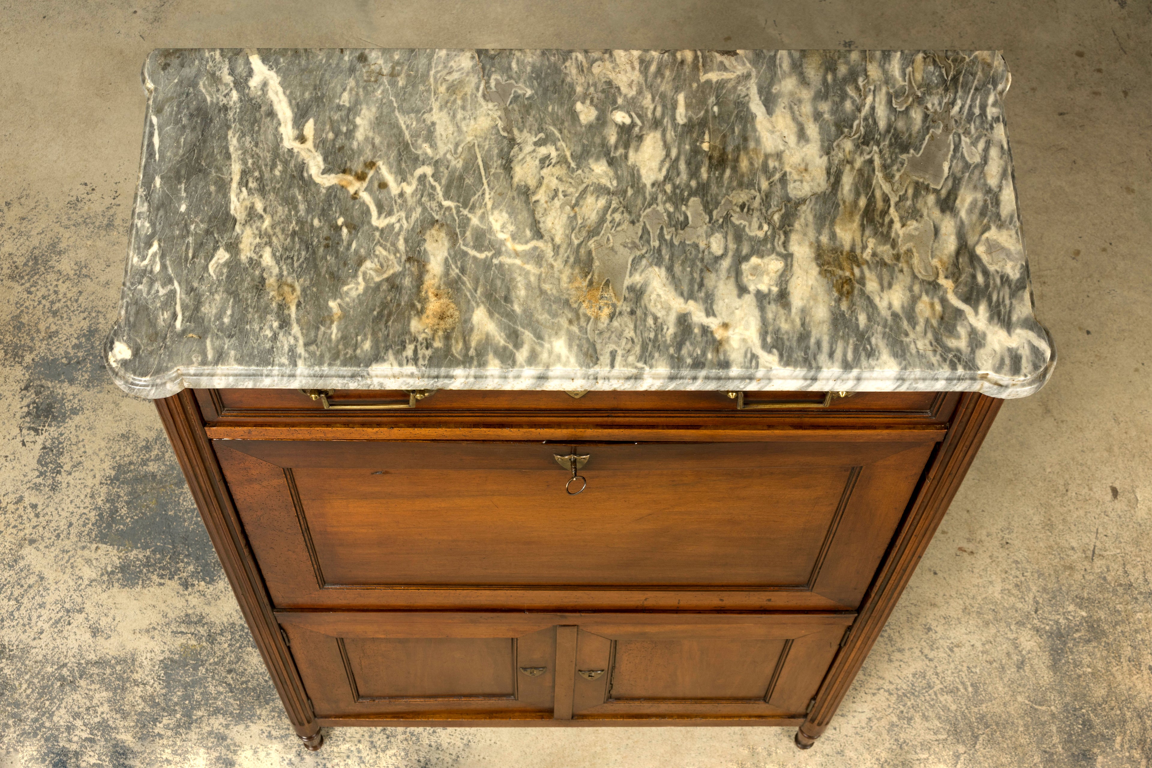 Late 18th Century French Louis XVI Walnut Secretary Desk with Marble Top