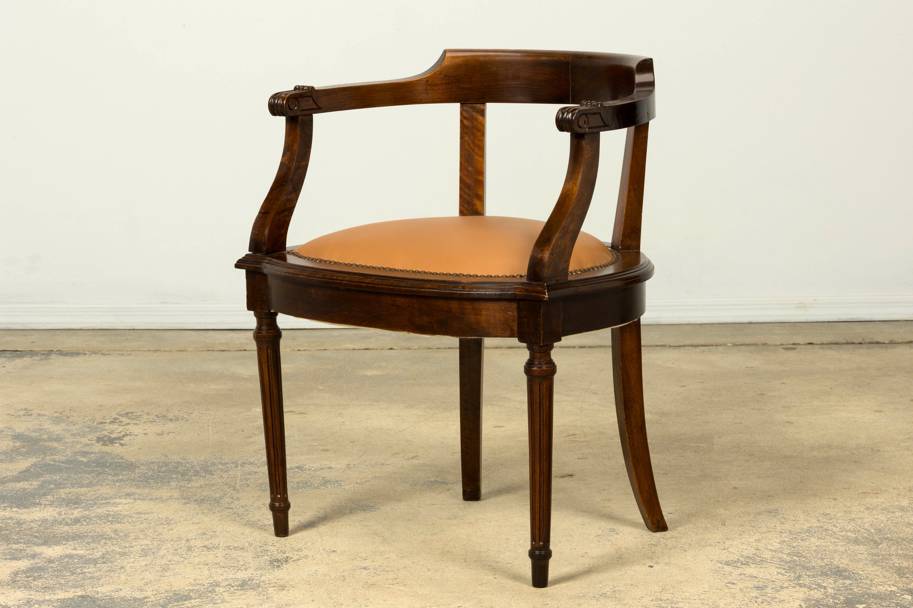 Late 19th Century French Empire Style Mahogany Barrel Back Desk Chair