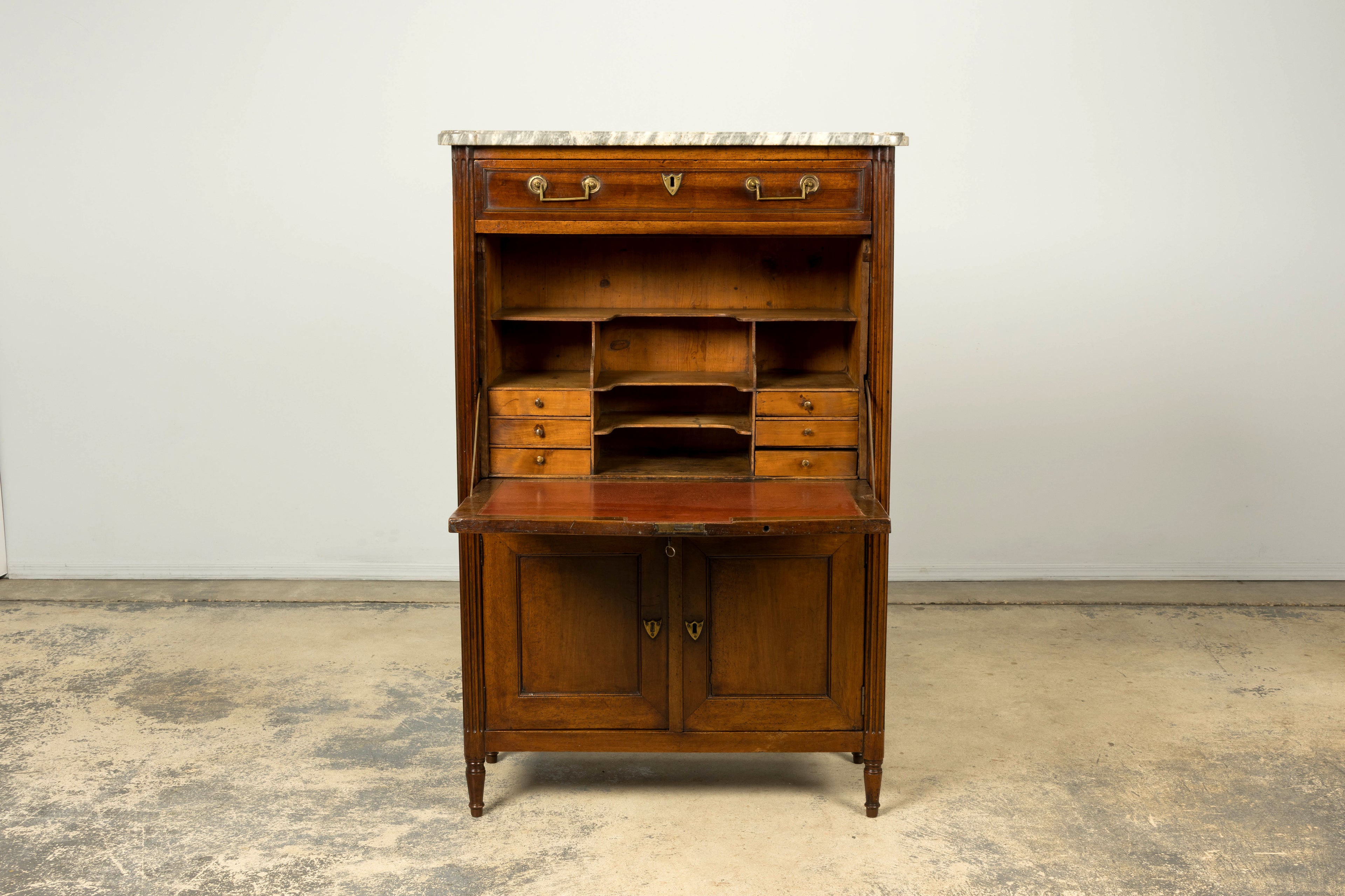 Late 18th Century French Louis XVI Walnut Secretary Desk with Marble Top